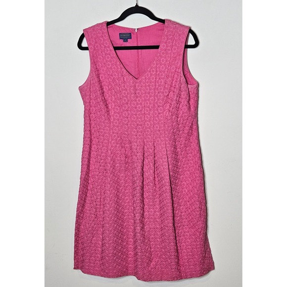 Pendleton Pink Floral Eyelet Lace Sleeveless V-Neck Pleated Dress Size 12 - Picture 1 of 7